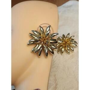 1960s Gilded Plastic Flower Huge Italian Converted To Pierced Earrings. See Pics